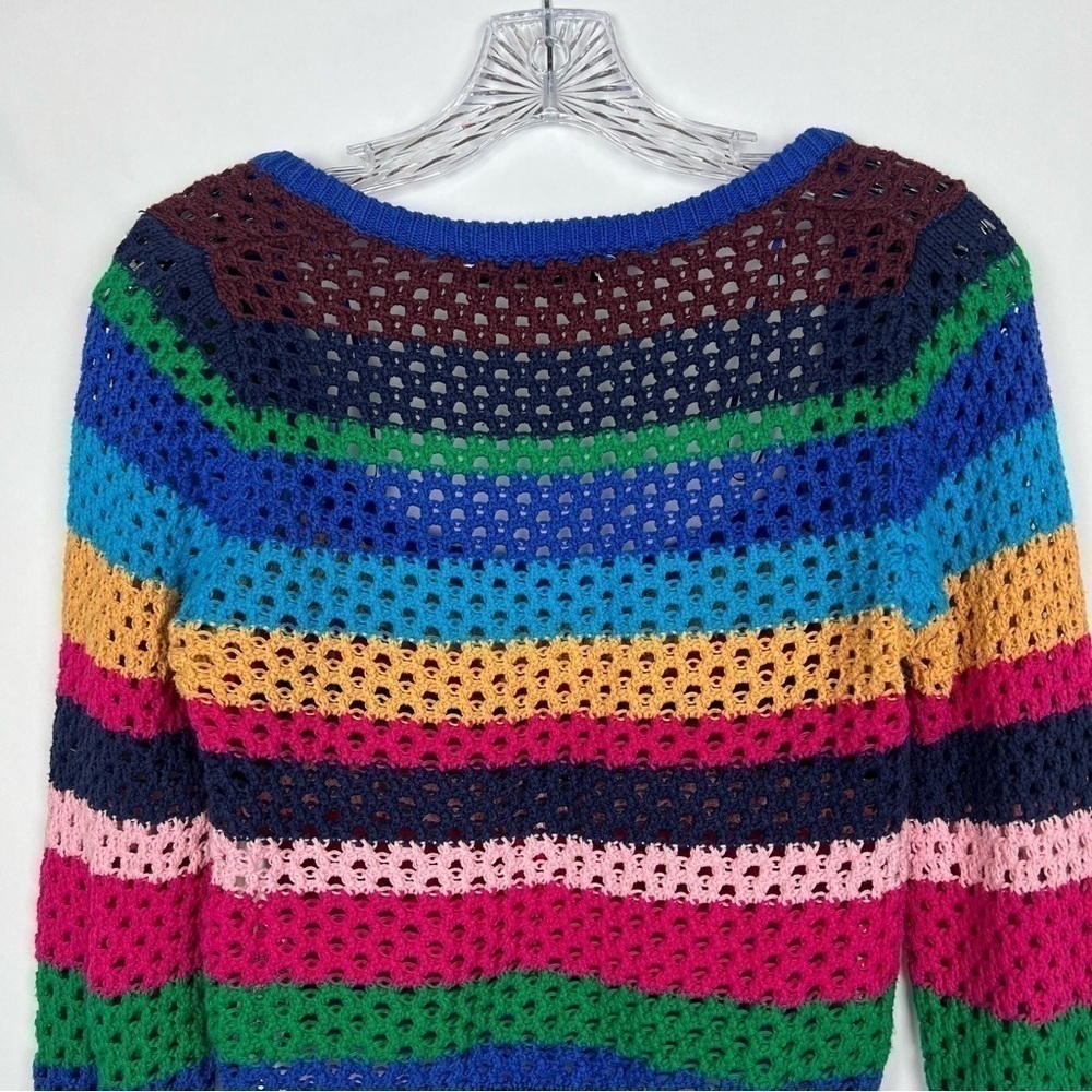 Zara women square neck crochet top size S cropped long sleeve striped multicolor - Picture 6 of 9